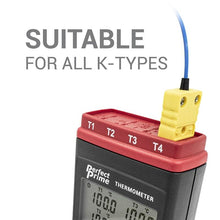 Load image into Gallery viewer, PerfectPrime TC0304 K Type 4 Channel Thermocouple Thermometer
